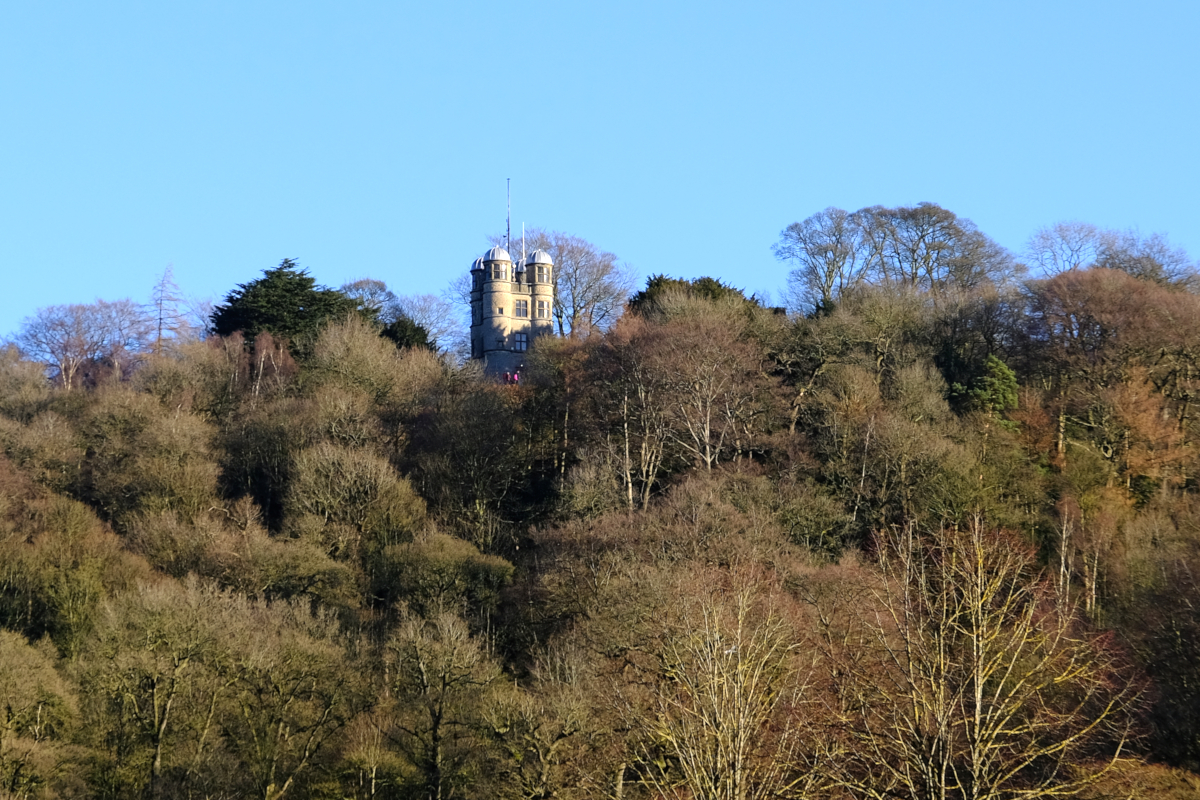 View of Chatsworth Hunting Tower, Chatsworth Estate, near Bakewell, Derbyshire