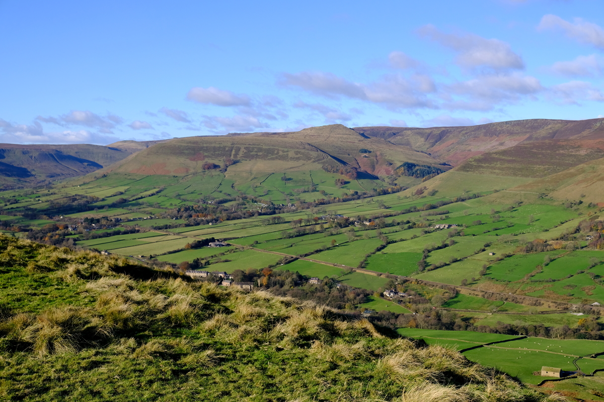View of Vale of Edale and Kinder Scout from Back Tor, Edale, Derbyshire