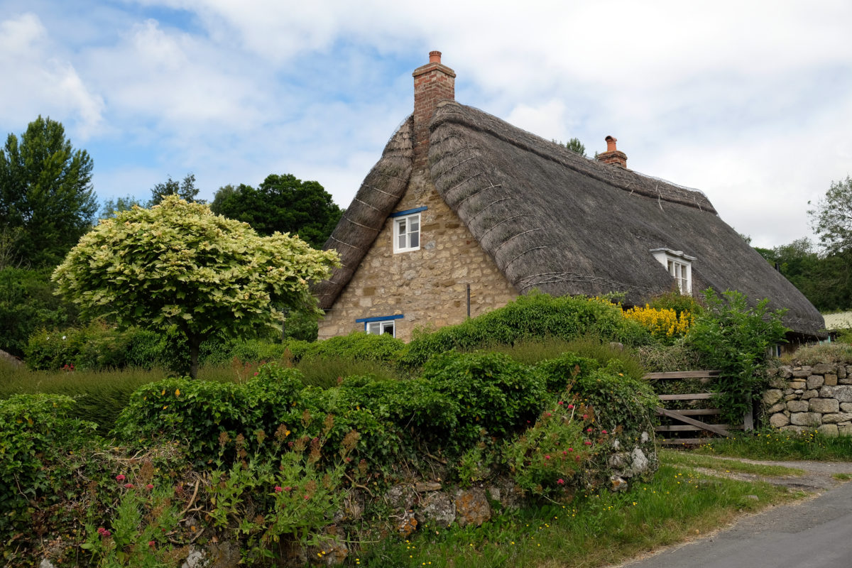 View of thatched cottage, Rievaulx Bank